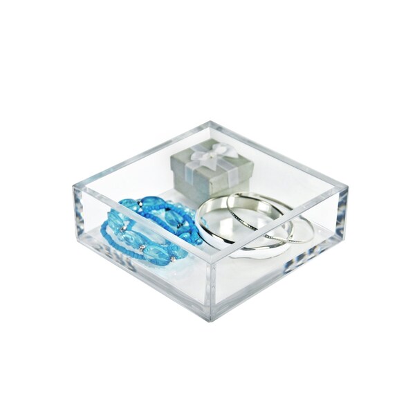 Deluxe Clear Acrylic Square Tray Organizer for Desk or Counter, 2PK